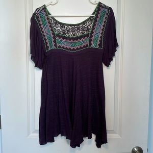 Free People purple embroidered tunic top - size XS